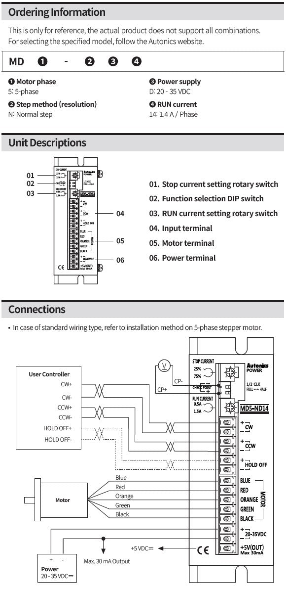 Autonics MD5-ND14 5-Phase Micro Stepper Motor Driver